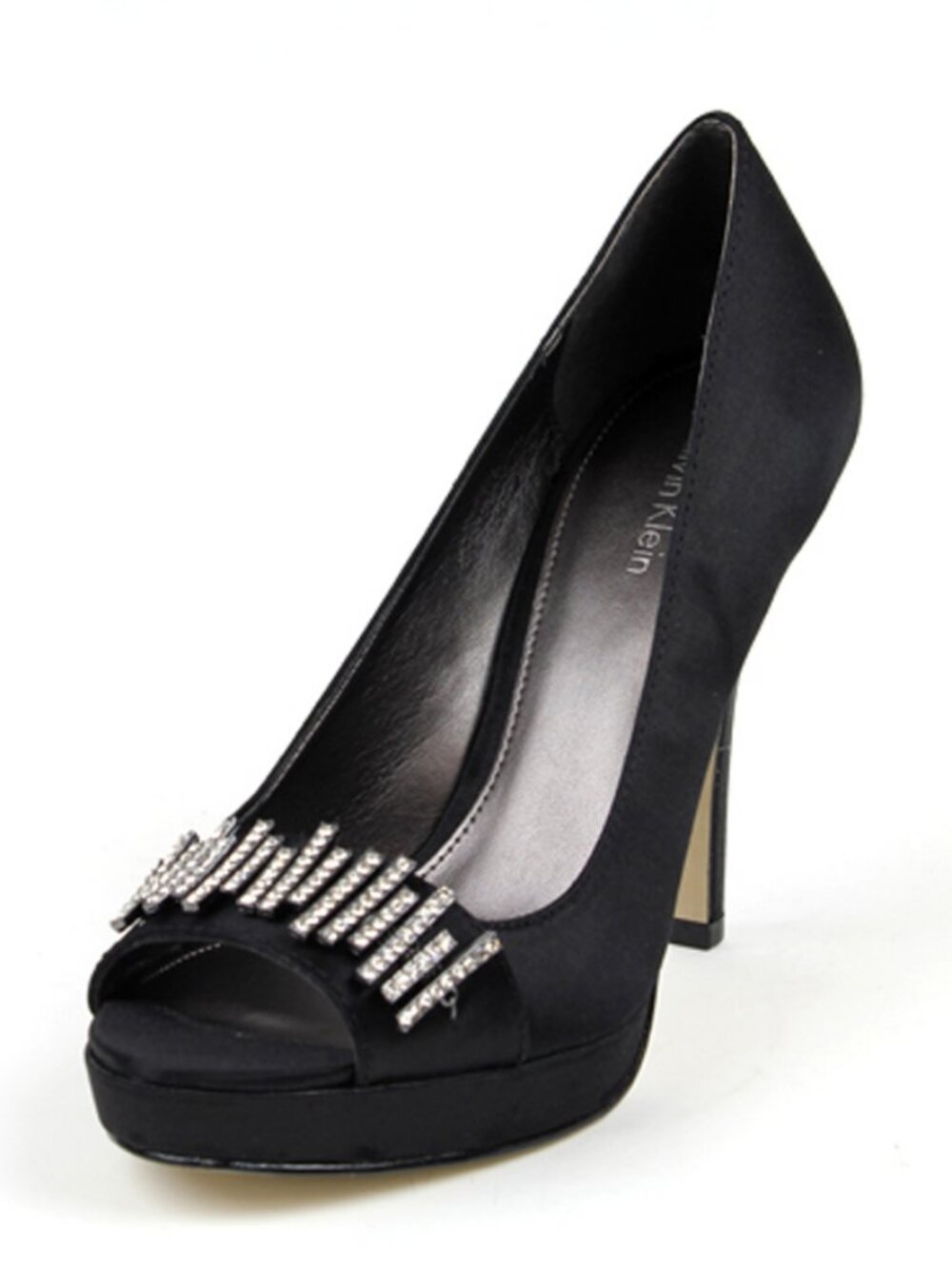Calvin Klein Cara Black Jeweled Satin Pumps